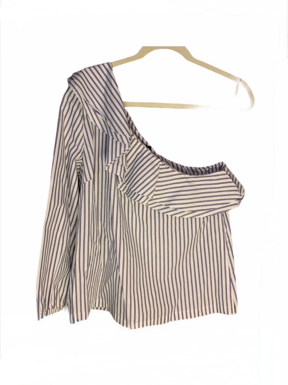 J. Crew 12 pinstripe one shoulder blouse ruffle tailored shirt cotton career NWT